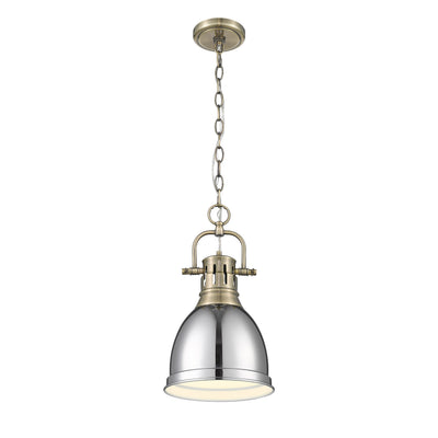 Yep by Golden Lighting Duncan 1-light 9in Chain Hung Pendant in Aged Brass and Chrome shade - - Golden Lighting