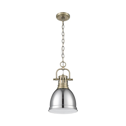 Duncan Small Pendant with Chain in Aged Brass with Chrome - Default Title - Golden Lighting