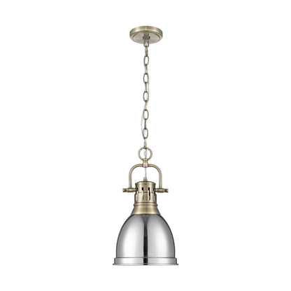 Duncan Small Pendant with Chain in Aged Brass with Chrome - - Golden Lighting