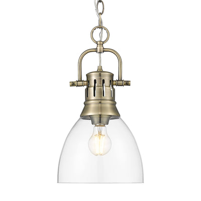 Yep by Golden Lighting Duncan 1-light 9in chain hung Pendant in Aged Brass and Clear Glass - Default Title - Golden Lighting