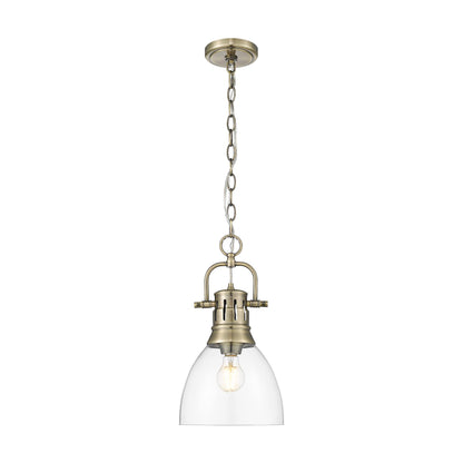 Duncan Small Pendant with Chain in Aged Brass with Clear Glass - - Golden Lighting