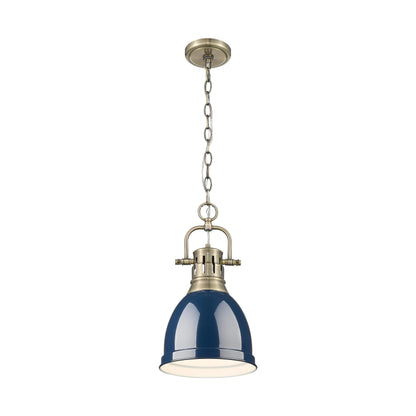 Duncan Small Pendant with Chain in Aged Brass with Matte Navy - Aged Brass / Navy Blue / Blue - Golden Lighting