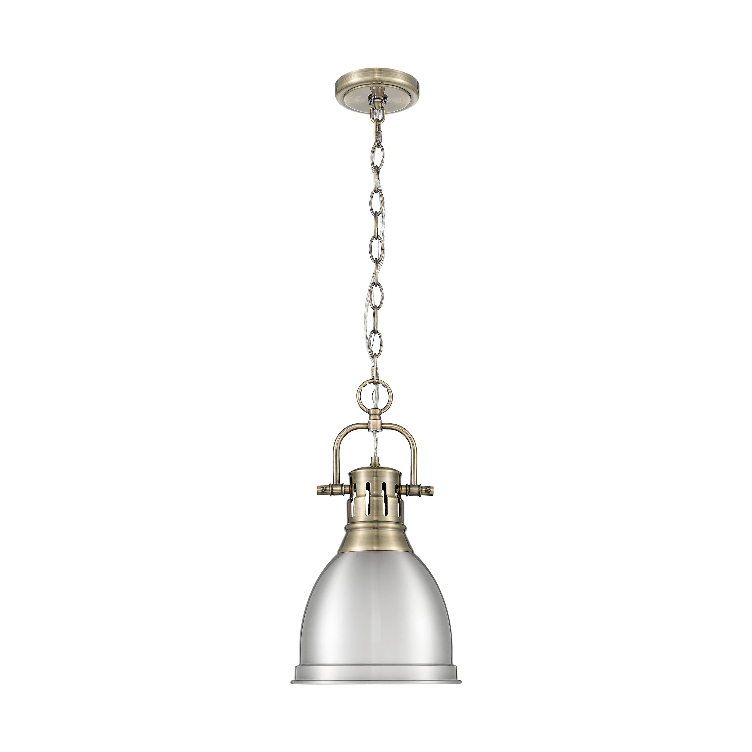 Duncan Small Pendant with Chain in Aged Brass with Pewter - - Golden Lighting