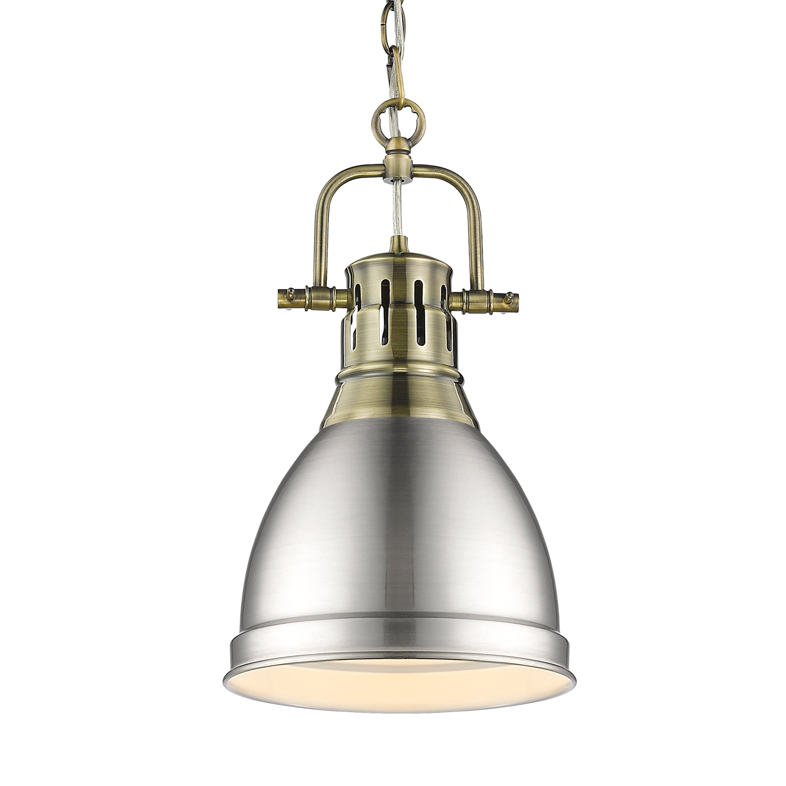 Yep by Golden Lighting Duncan 1-light 9in Chain Hung Pendant in Aged Brass and Pewter shade