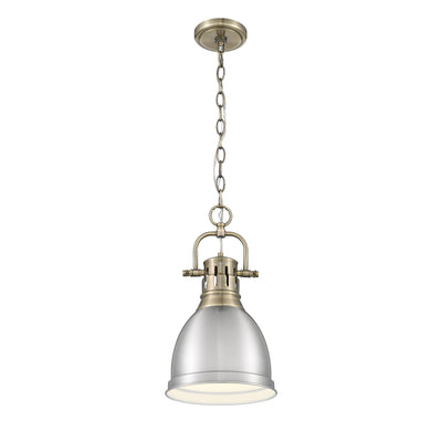 Yep by Golden Lighting Duncan 1-light 9in Chain Hung Pendant in Aged Brass and Pewter shade - - Golden Lighting