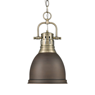 Yep by Golden Lighting Duncan 1-light 9in Chain Hung Pendant in Aged Brass and Rubbed Bronze shade - - Golden Lighting