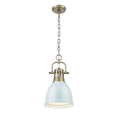 Yep by Golden Lighting Duncan 1-light 9in Chain Hung Pendant in Aged Brass and Seafoam shade - - Golden Lighting