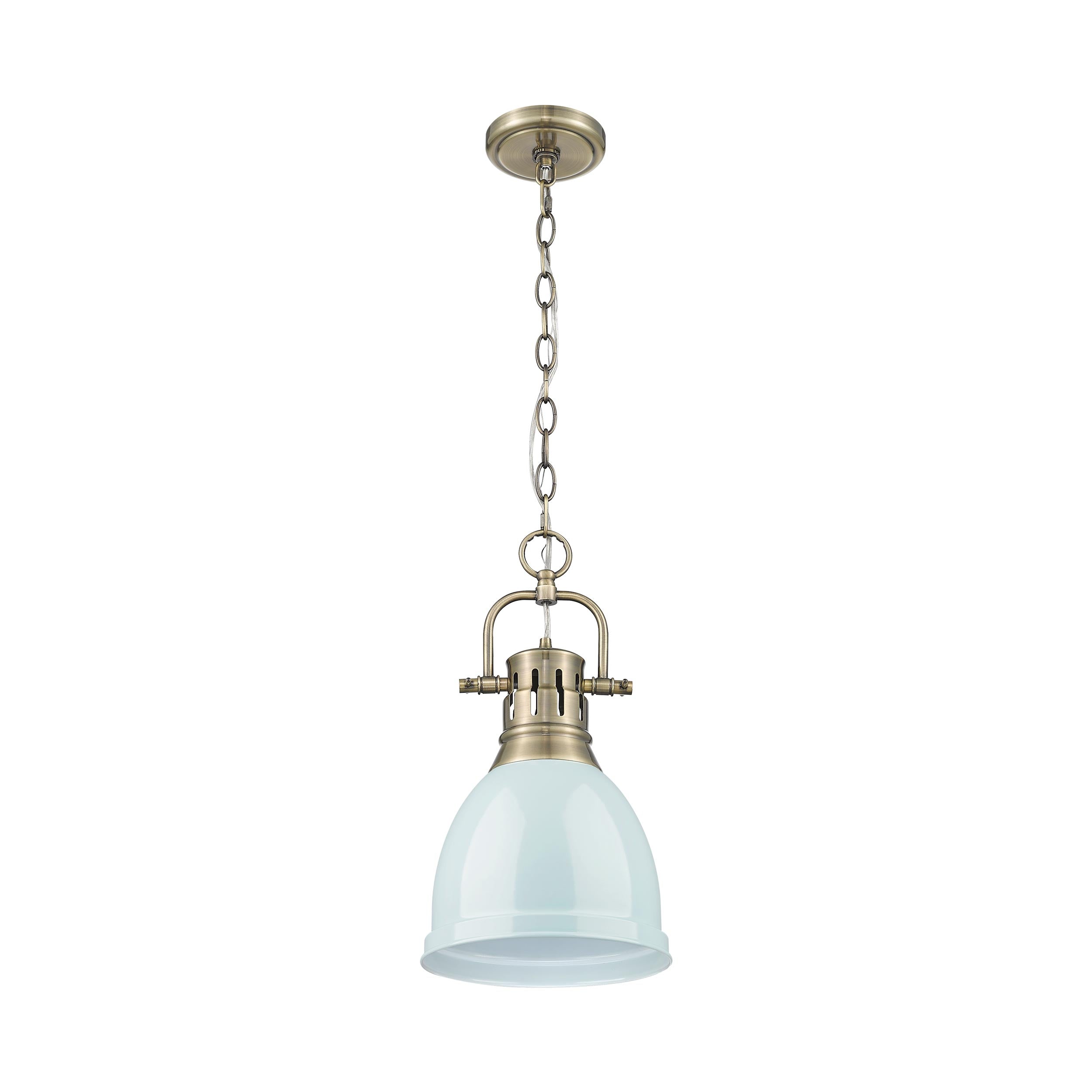 Duncan Small Pendant with Chain in Aged Brass with Seafoam - Aged Brass / Seafoam / Green - Golden Lighting