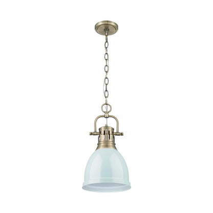 Duncan Small Pendant with Chain in Aged Brass with Seafoam - Aged Brass / Seafoam / Green - Golden Lighting