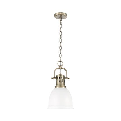 Duncan Small Pendant with Chain in Aged Brass with Matte White - - Golden Lighting