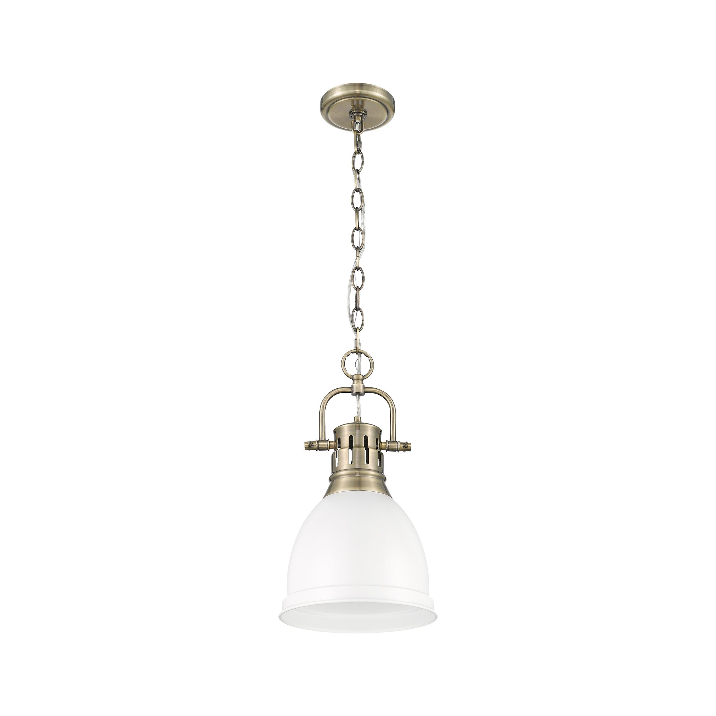 Duncan Small Pendant with Chain in Aged Brass with Matte White - Aged Brass / Matte White / White - Golden Lighting