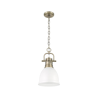 Duncan Small Pendant with Chain in Aged Brass with Matte White - Aged Brass / Matte White / White - Golden Lighting