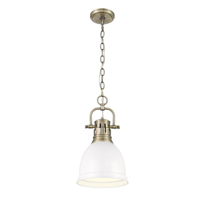 Yep by Golden Lighting Duncan 1-light 9in Chain Hung Pendant in Aged Brass and Matte White shade - - Golden Lighting