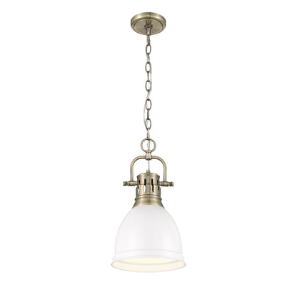 Yep by Golden Lighting Duncan 1-light 9in Chain Hung Pendant in Aged Brass and Matte White shade - - Golden Lighting