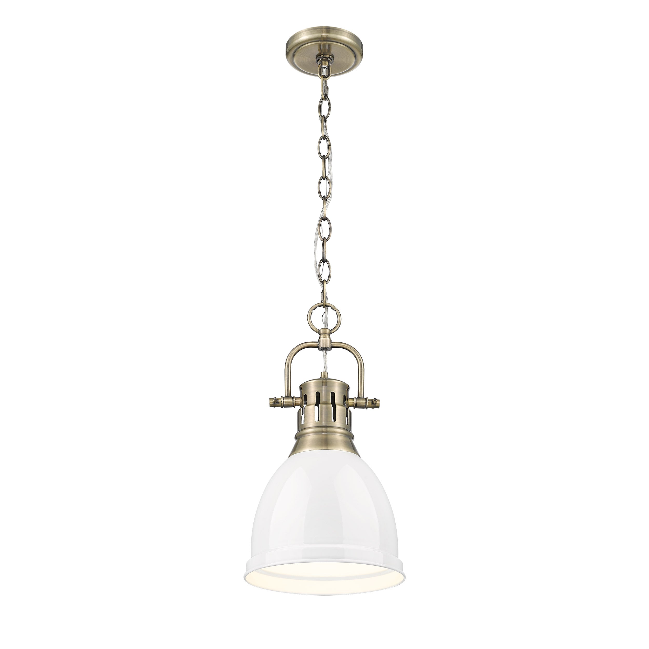 Yep by Golden Lighting Duncan 1-light 9in Chain Hung Pendant in Aged Brass and White shade - - Golden Lighting