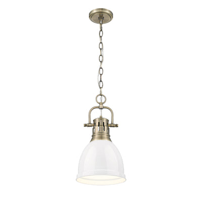 Yep by Golden Lighting Duncan 1-light 9in Chain Hung Pendant in Aged Brass and White shade - - Golden Lighting