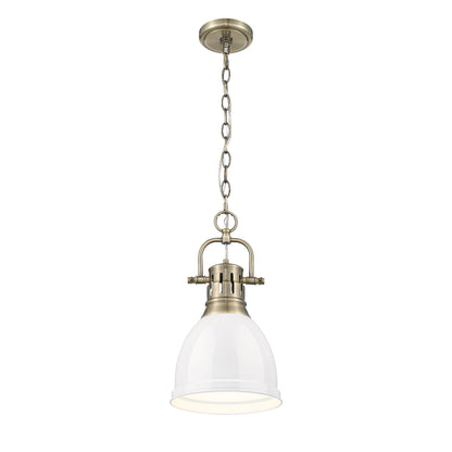 Yep by Golden Lighting Duncan 1-light 9in Chain Hung Pendant in Aged Brass and White shade - - Golden Lighting