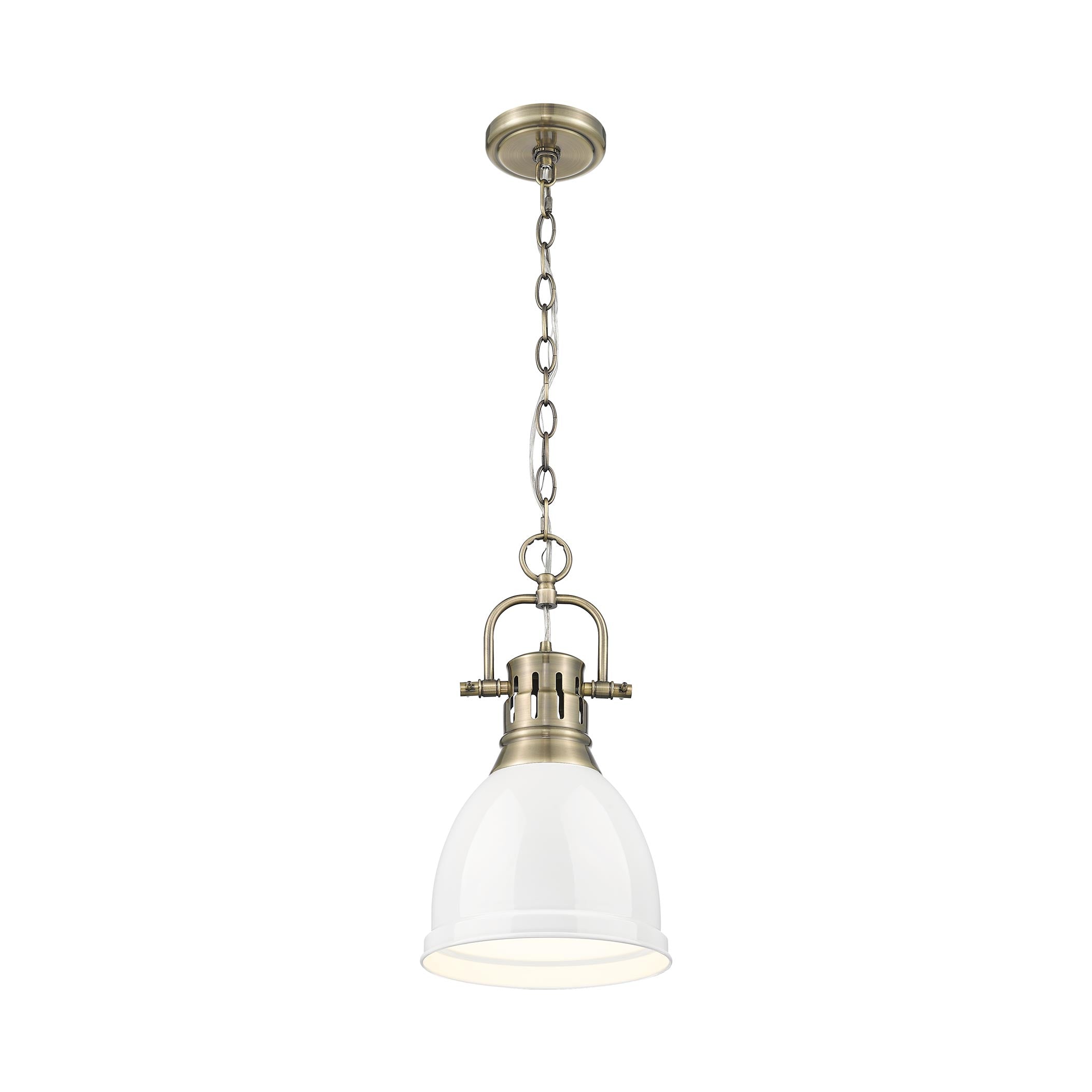 Duncan Small Pendant with Chain in Aged Brass with a White Shade - Aged Brass / White / White - Golden Lighting