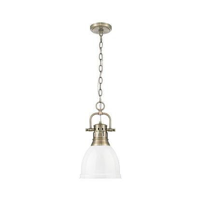 Duncan Small Pendant with Chain in Aged Brass with a White Shade - - Golden Lighting