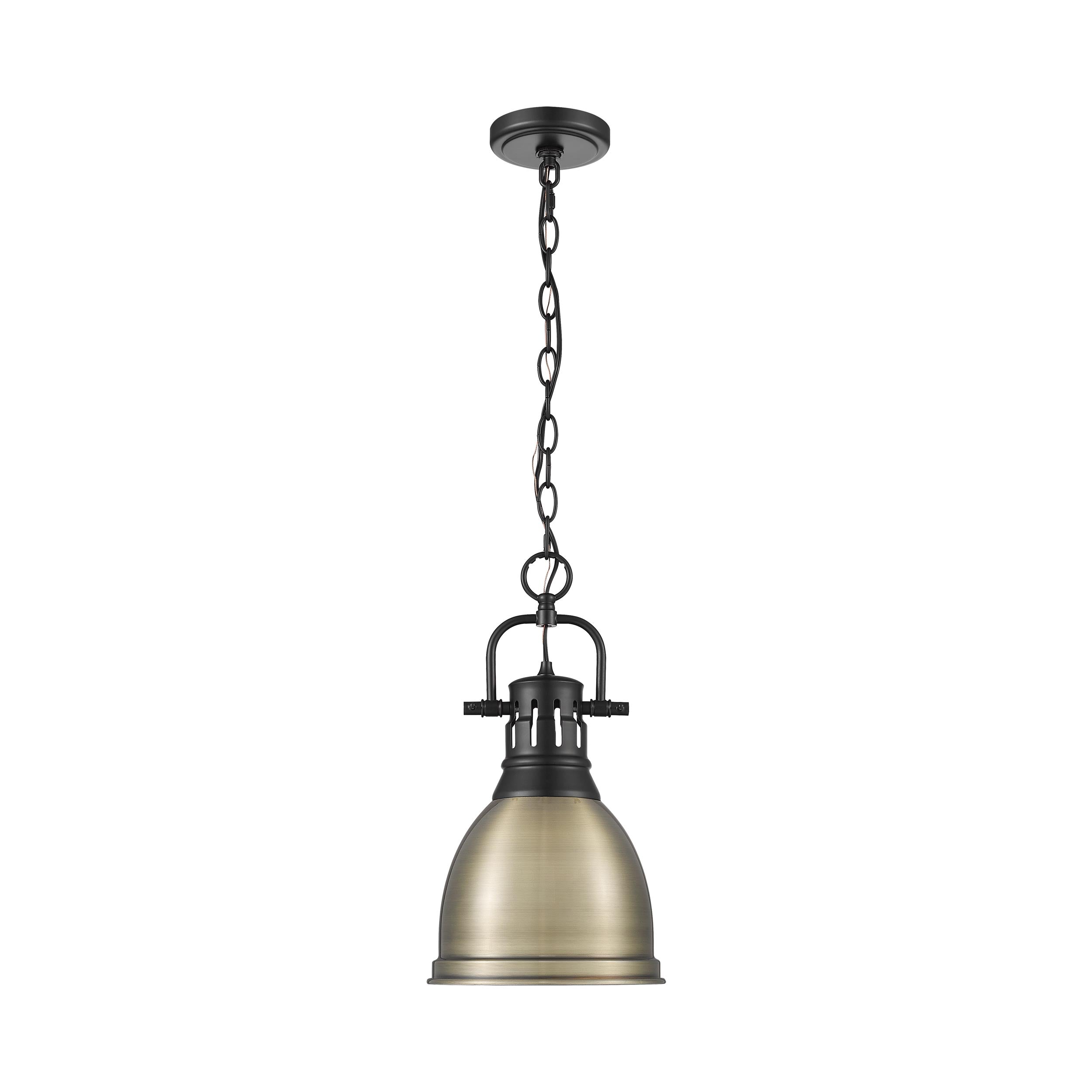 Duncan Small Pendant with Chain in Matte Black with Aged Brass - - Golden Lighting