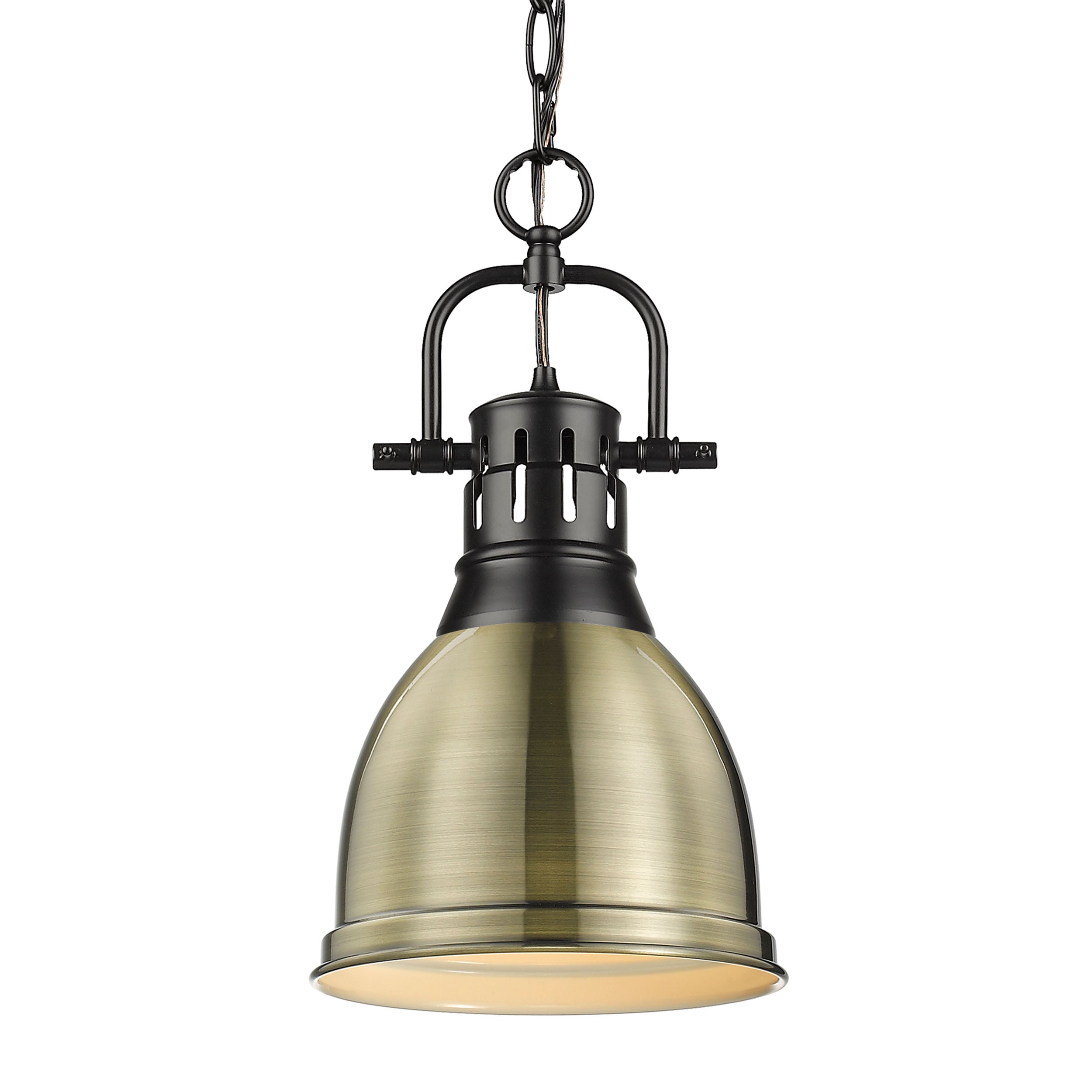 Yep by Golden Lighting Duncan 1-light 9in Chain Hung Pendant in Matte Black and Aged Brass shade