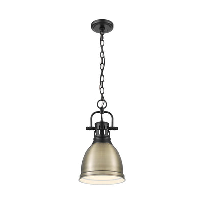 Yep by Golden Lighting Duncan 1-light 9in Chain Hung Pendant in Matte Black and Aged Brass shade - - Golden Lighting