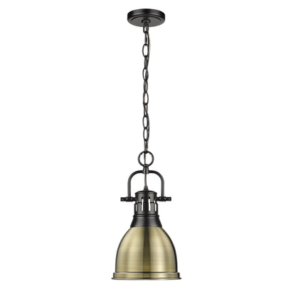 Duncan Small Pendant with Chain in Matte Black with Aged Brass - Default Title - Golden Lighting