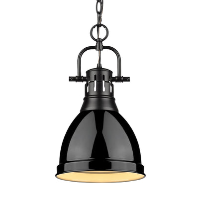 Yep by Golden Lighting Duncan 1-light 9in Chain Hung Pendant in Matte Black and Black shade - Default Title - Golden Lighting