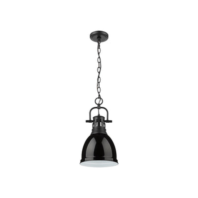 Yep by Golden Lighting Duncan 1-light 9in Chain Hung Pendant in Matte Black and Black shade - - Golden Lighting