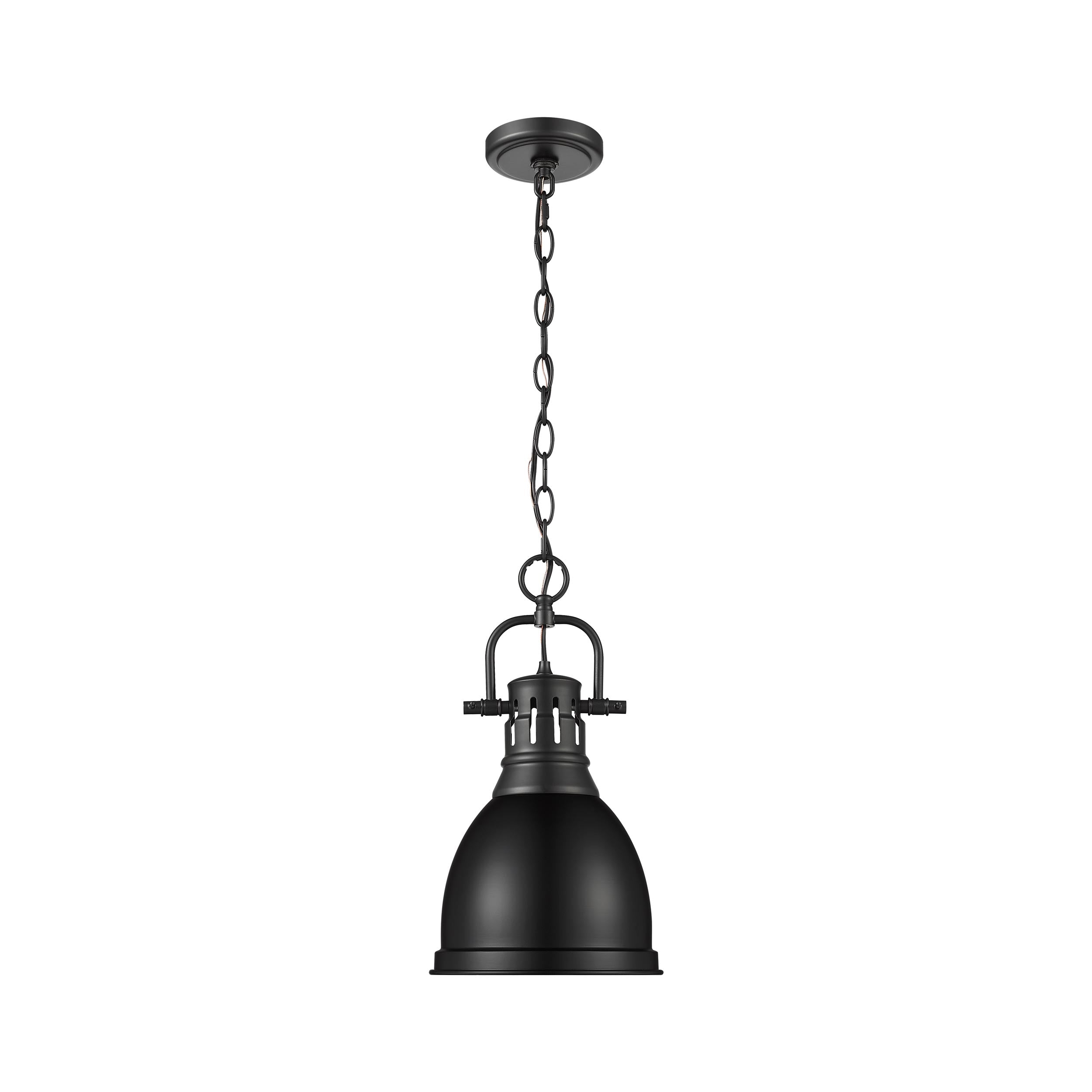 Duncan Small Pendant with Chain in Matte Black with a Matte Black Shade - - Golden Lighting