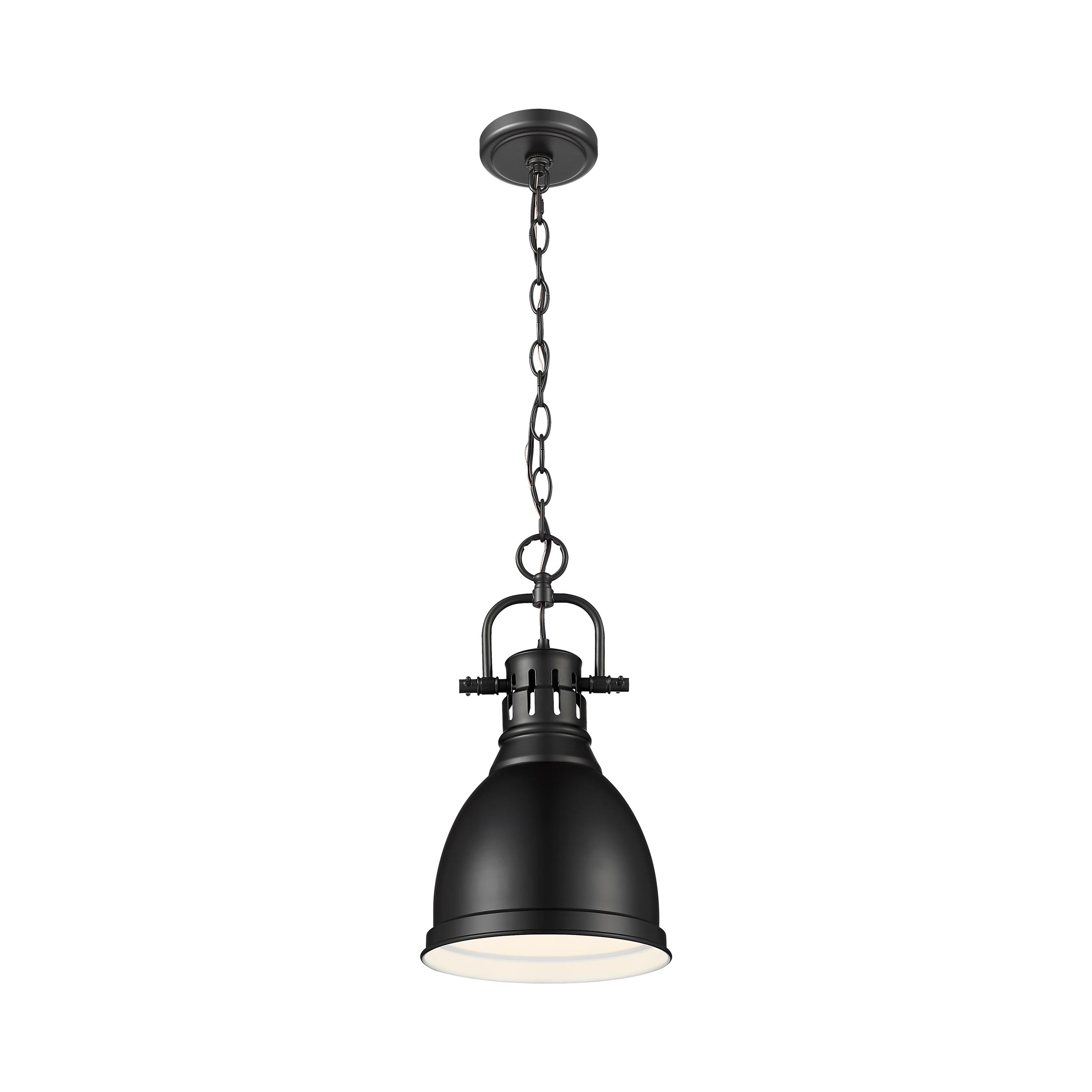 Duncan Small Pendant with Chain in Matte Black with a Matte Black Shade - Matte Black / Matte Black / Black - Golden Lighting