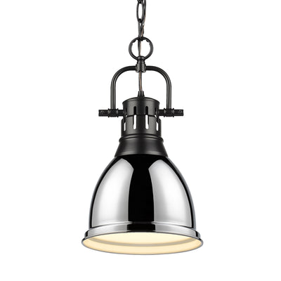 Yep by Golden Lighting Duncan 1-light 9in Chain Hung Pendant in Matte Black and Chrome shade - Default Title - Golden Lighting