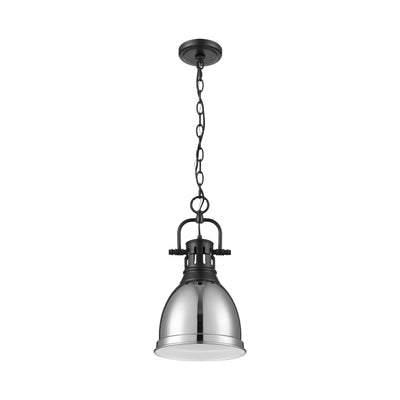 Yep by Golden Lighting Duncan 1-light 9in Chain Hung Pendant in Matte Black and Chrome shade - - Golden Lighting