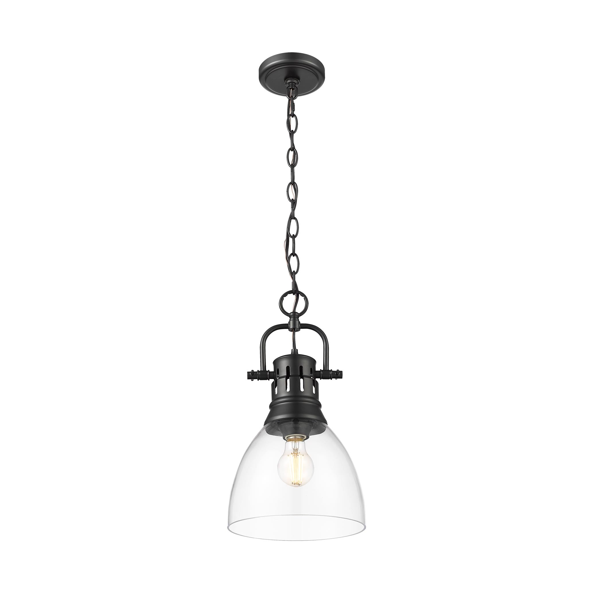 Yep by Golden Lighting Duncan 1-light 9in chain hung Pendant in Matte Black and Clear Glass - - Golden Lighting