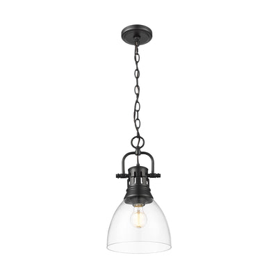 Yep by Golden Lighting Duncan 1-light 9in chain hung Pendant in Matte Black and Clear Glass - - Golden Lighting