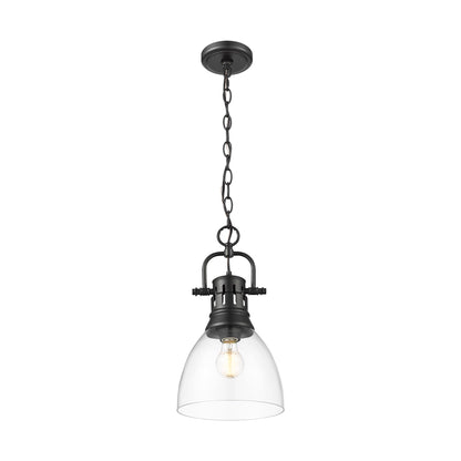 Yep by Golden Lighting Duncan 1-light 9in chain hung Pendant in Matte Black and Clear Glass - - Golden Lighting