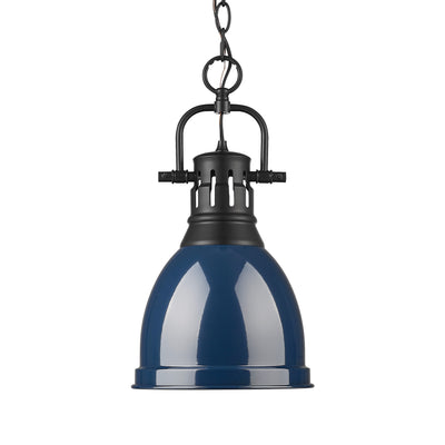 Yep by Golden Lighting Duncan 1-light 9in Chain Hung Pendant in Matte Black and Navy Blue shade - Default Title - Golden Lighting