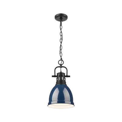 Yep by Golden Lighting Duncan 1-light 9in Chain Hung Pendant in Matte Black and Navy Blue shade - - Golden Lighting