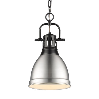 Yep by Golden Lighting Duncan 1-light 9in Chain Hung Pendant in Matte Black and Pewter shade - Default Title - Golden Lighting