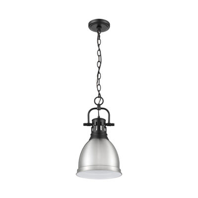 Yep by Golden Lighting Duncan 1-light 9in Chain Hung Pendant in Matte Black and Pewter shade - - Golden Lighting
