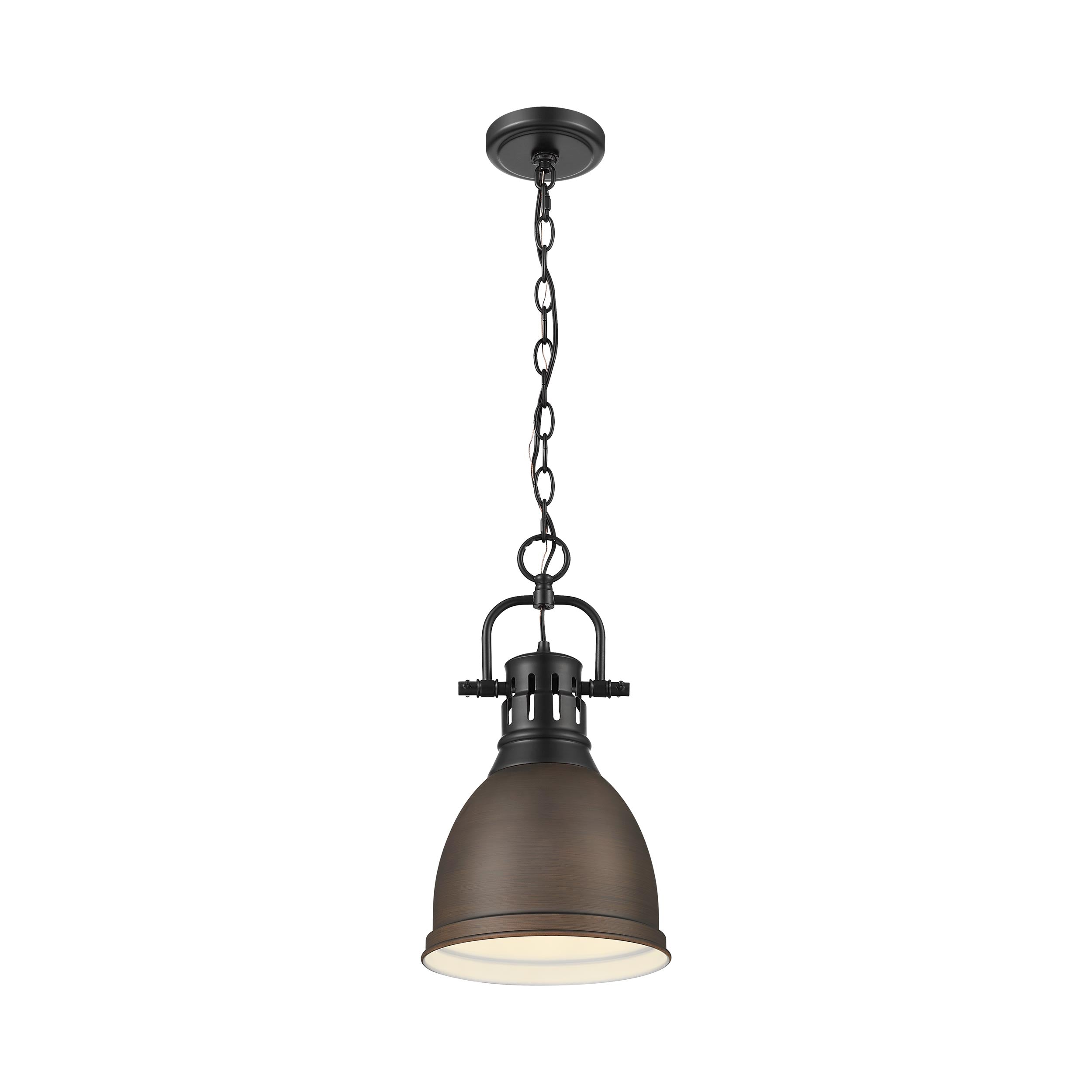 Duncan Small Pendant with Chain in Matte Black with Rubbed Bronze - Matte Black / Rubbed Bronze / Bronze - Golden Lighting