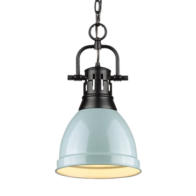 Yep by Golden Lighting Duncan 1-light 9in Chain Hung Pendant in Matte Black and Seafoam shade - Default Title - Golden Lighting