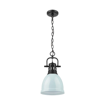 Yep by Golden Lighting Duncan 1-light 9in Chain Hung Pendant in Matte Black and Seafoam shade - - Golden Lighting