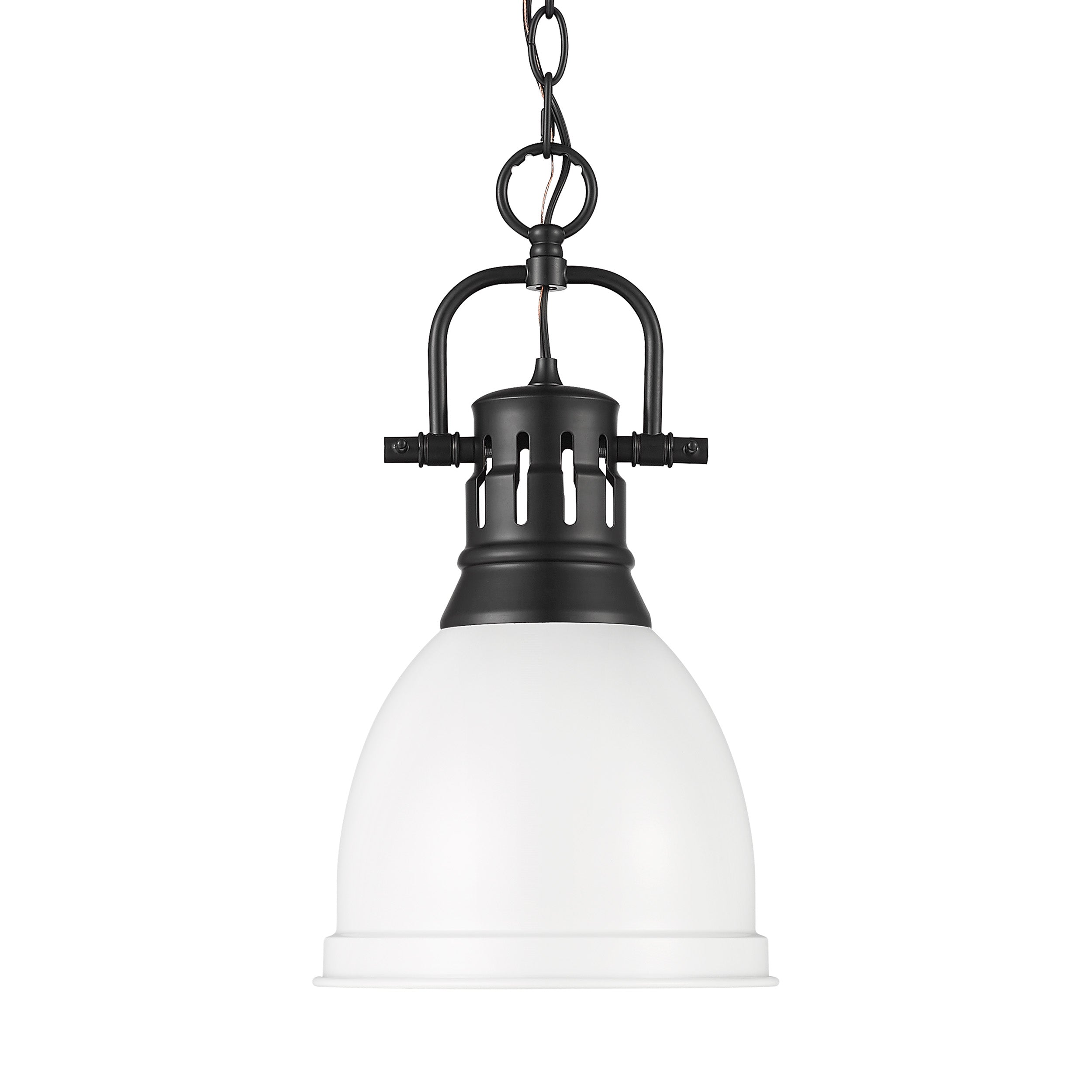 Yep by Golden Lighting Duncan 1-light 9in Chain Hung Pendant in Matte Black and Matte White shade