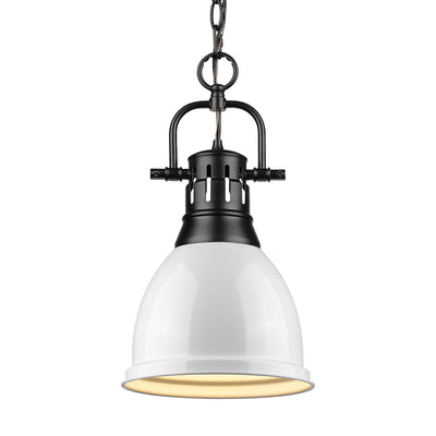 Yep by Golden Lighting Duncan 1-light 9in Chain Hung Pendant in Matte Black and White shade - Default Title - Golden Lighting