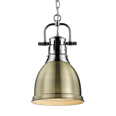 Yep by Golden Lighting Duncan 1-light 9in Chain Hung Pendant in Chrome and Aged Brass shade - Default Title - Golden Lighting