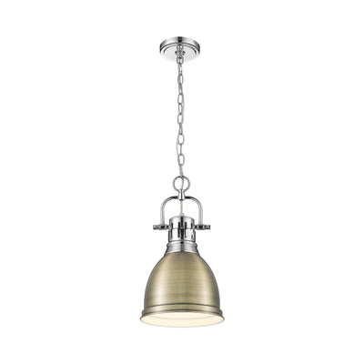 Yep by Golden Lighting Duncan 1-light 9in Chain Hung Pendant in Chrome and Aged Brass shade - - Golden Lighting