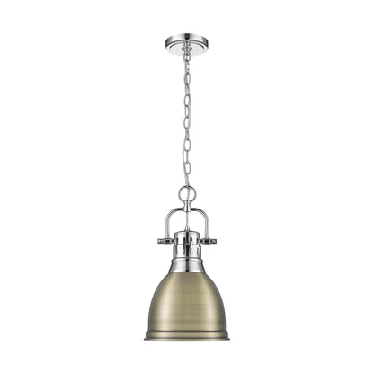 Duncan Small Pendant with Chain in Chrome with Aged Brass - - Golden Lighting