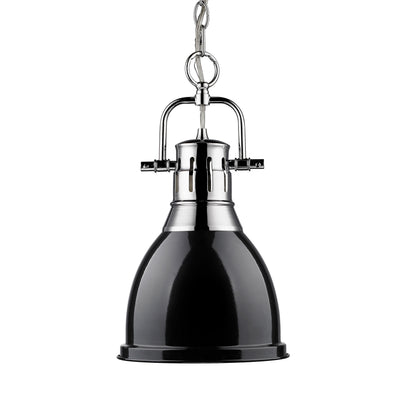 Yep by Golden Lighting Duncan 1-light 9in Chain Hung Pendant in Chrome and Black shade - Default Title - Golden Lighting