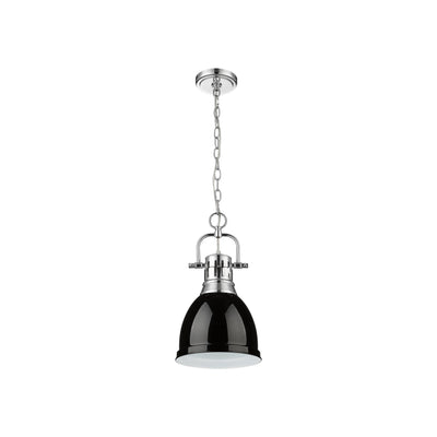 Yep by Golden Lighting Duncan 1-light 9in Chain Hung Pendant in Chrome and Black shade - - Golden Lighting